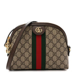 GG Supreme Monogram Textured Dollar Calfskin Web Small Ophidia Dome Shoulder Bag Beige Ebony New Acero
