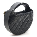Grained Calfskin Quilted Pearl Pouch Hobo Black