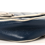Vintage Effect Calfskin Matelasse Diagonal Super Mini Torchon GG Marmont Shoulder Bag Blue Agata Mystic White