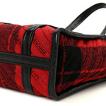 Wool Cuir Arena Plaid Diagonal Allover Logo Matelasse XS Bazar Shopper Tote Red Black