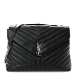 Calfskin Y Quilted Monogram Large Loulou Chain Satchel Black
