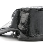 Calfskin Crocodile Embossed Greca Goddess Tote Bag Black
