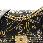 Calfskin Crocodile Embossed Graffiti Cocodile Medium Boy Flap Black