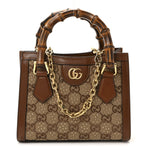 New Canvas Charisma Calfskin Crystal GG Monogram Mini Diana Tote Bag Camel Ebony