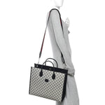 GG Supreme Monogram Azalea Calfskin Medium Retro Interlocking G Tote Bag Beige Blue