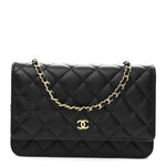 Lambskin Quilted Wallet On Chain WOC Black
