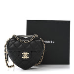 Lambskin Quilted CC In Love Heart Clutch With Chain Black