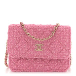 Tweed Quilted Flap Chain Waist Bag Pink
