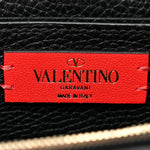 Pebbled Calfskin Rockstud Flap Wallet On Chain Black