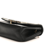 Calfskin Chevron Beaded Chain Mini Square Flap Black