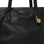 Pebbled Calfskin Large Skull Padlock Zip Around Tote Black
