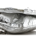 Metallic Crinkled Nappa Pillow Quilted Tiny Softie Bag Silver