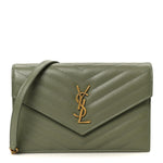 Grain De Poudre Matelasse Chevron Monogram Envelope Chain Wallet Light Sage
