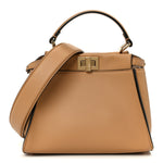 Vitello Seta Canvas FF Embroidered Mini Peekaboo Iconic Satchel Miele Scuro Poudre