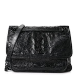 Crinkled Calfskin Matelasse Monogram Medium Niki Chain Satchel Black