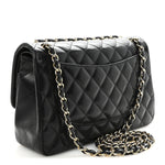 Lambskin Quilted Jumbo Double Flap  Black