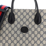GG Supreme Monogram Azalea Calfskin Medium Retro Interlocking G Tote Bag Beige Blue