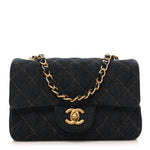 Denim Quilted Mini Rectangular Flap Dark Blue
