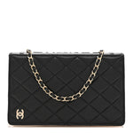 Lambskin Quilted Book Wallet On Chain WOC Black