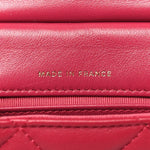 Calfskin Quilted Lady Handle Flap Card Holder With Chain Dark Pink