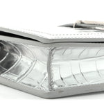 Metallic Crocodile Embossed Calfskin Greca Goddess Wallet On Chain Silver