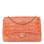 Patent Calfskin Striped Clutch With Chain Flap Red