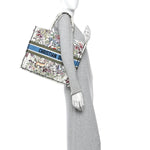 Canvas Embroidered Large D-Constellation Book Tote Latte Multicolor