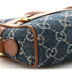 New Denim GG Monogram Dollar Calfskin Mini Ophidia Shoulder Bag Blue Tea Cuir Epilog