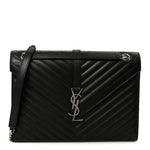 Smooth Calfskin Matelasse Chevron Large Monogram Satchel Black