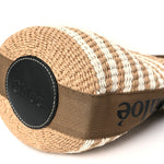 Raffia Calfskin Small Woody Striped Basket Bag Brown