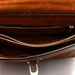 Pebbled Calfskin Rockstud Flip Lock Top Handle Bag Cognac