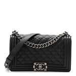 Grained Calfskin Quilted Medium Boy Flap Black