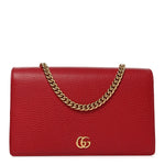 Dollar Calfskin Mini GG Marmont Chain Wallet Hibiscus Red