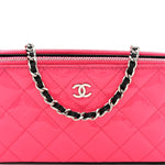 Patent Quilted Small Clutch With Chain Pink Black