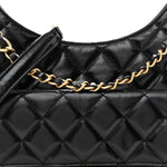 Shiny Crumpled Calfskin Quilted Wavy CC Hobo Black