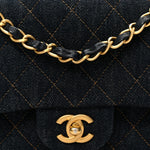 Denim Quilted Medium Double Flap Dark Blue