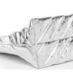 Metallic Crushed Calfskin Quilted Medium Crush Carry All Tote Bag Silver