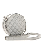 Metallic Glazed Calfskin Round As Earth Evening Bag Silver