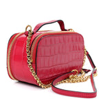 Calfskin Crocodile Embossed Mini C Vanity Bag Red