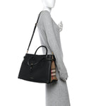 Grainy Calfskin House Check Large Banner Tote Black