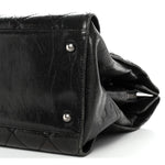 Crumpled Grained Calfskin Quilted CC Crave Tote Black