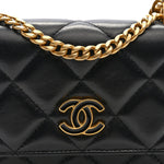 Lambskin Enamel Quilted Pending CC Clutch With Chain Black