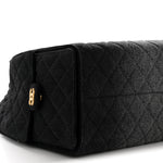 Washed Denim Quilted Medium Chanel 25 Handbag Black