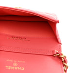 Shiny Lambskin Quilted Card Holder On Chain Pink