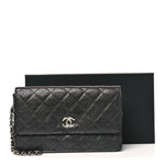 Iridescent Caviar Quilted Classic Pouch Clutch Black