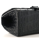 Shiny Calfskin Monochrome Crocodile Embossed Small Hourglass Top Handle Bag Black