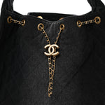 Washed Denim Quilted Medium Chanel 25 Handbag Black
