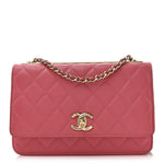 Lambskin Quilted Trendy CC Wallet On Chain WOC Bright Pink