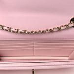 Lambskin Quilted Trendy Chain CC Wallet On Chain WOC Light Pink