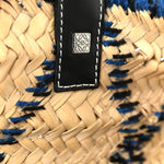 Embroidered Raffia Basket Tote Bag Natural Black Blue